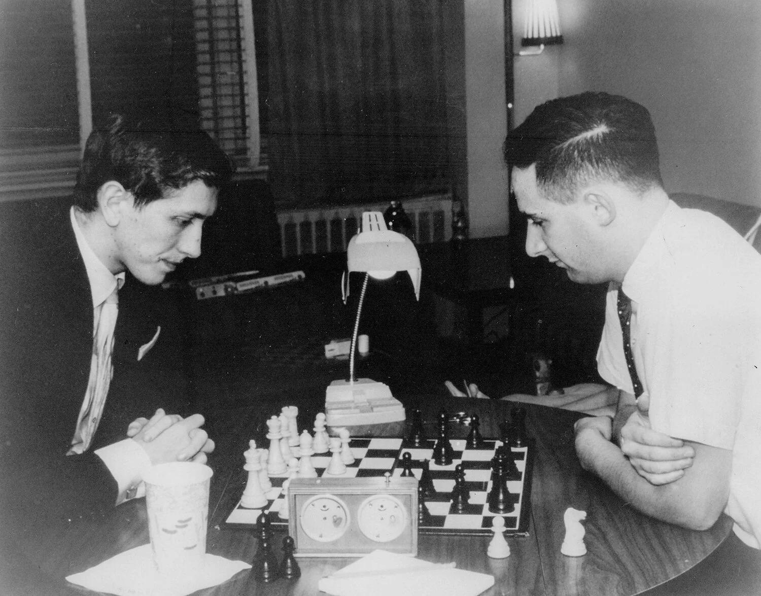   Above: Eliot Hearst, right, playing an informal game with Bobby Fischer in August 1962.  